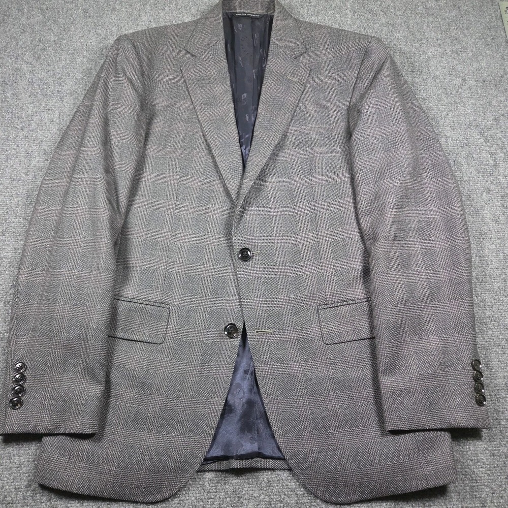 Ted Baker Men 40R Sport Coat 100% Wool Houndstooth Checked Blazer Grey Italy
